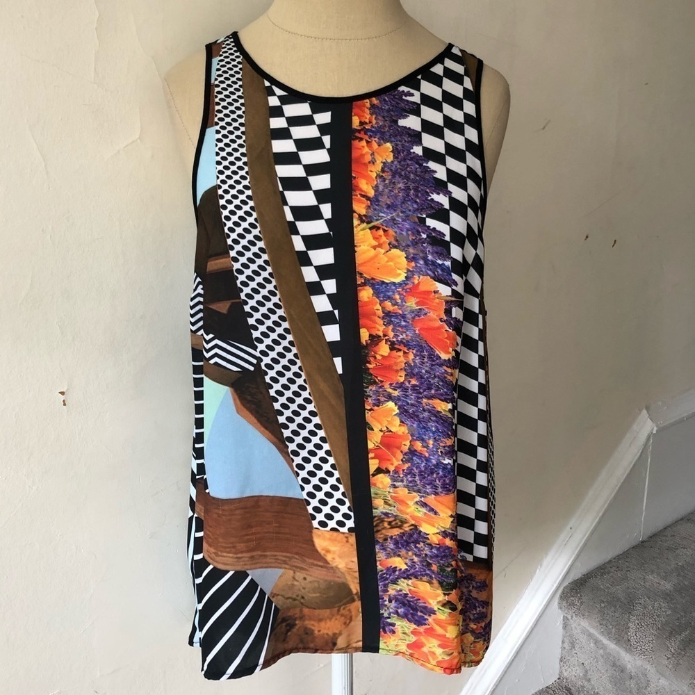 Clover Canyon Floral Mixed Media Sleeveless Top